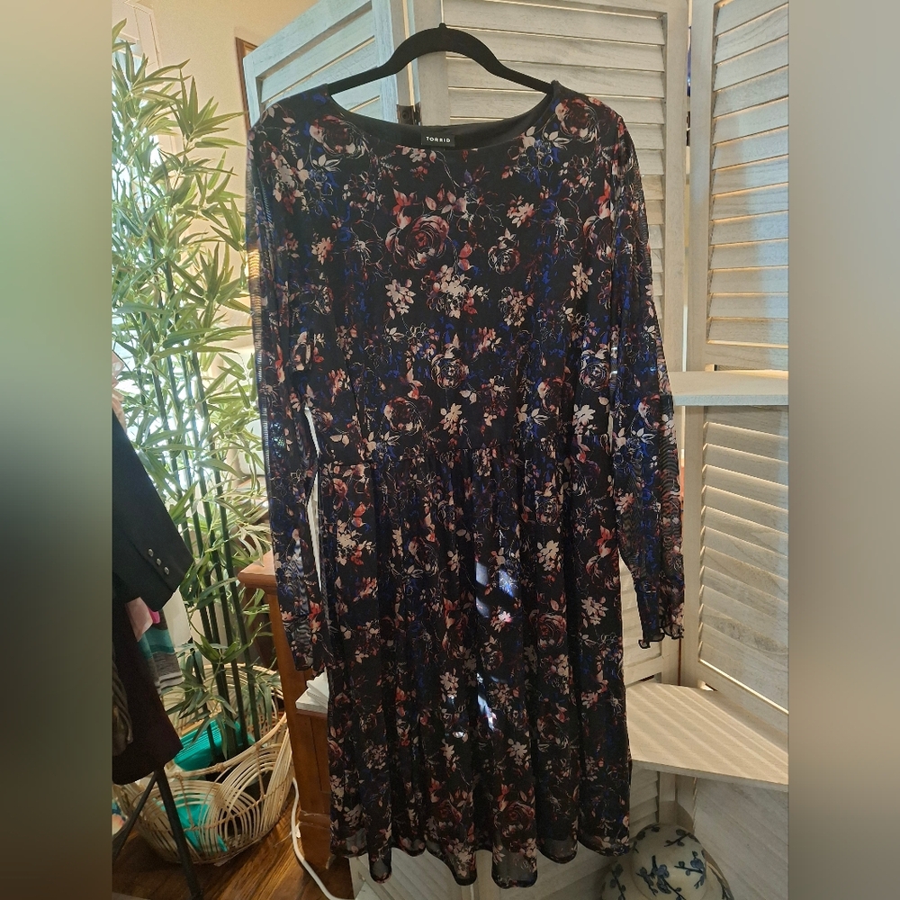 Torrid Black, Pink, Blue and Purple Floral Midi Dress